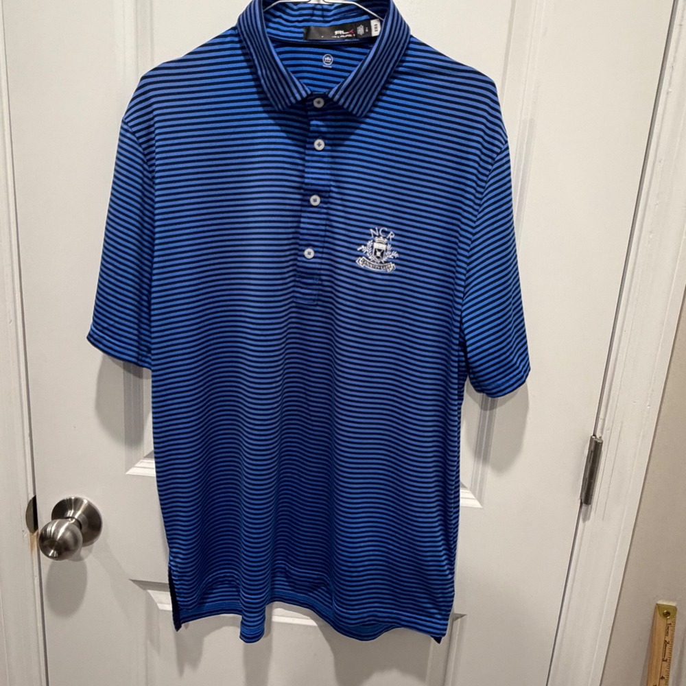 RLX Ralph Lauren Mens Polo Shirt Wicking Striped Blue L